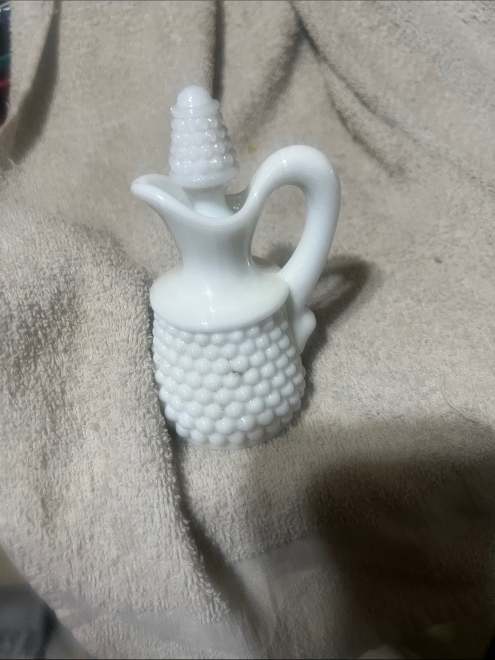 Vintage White Hobnail Milk Glass Cruet